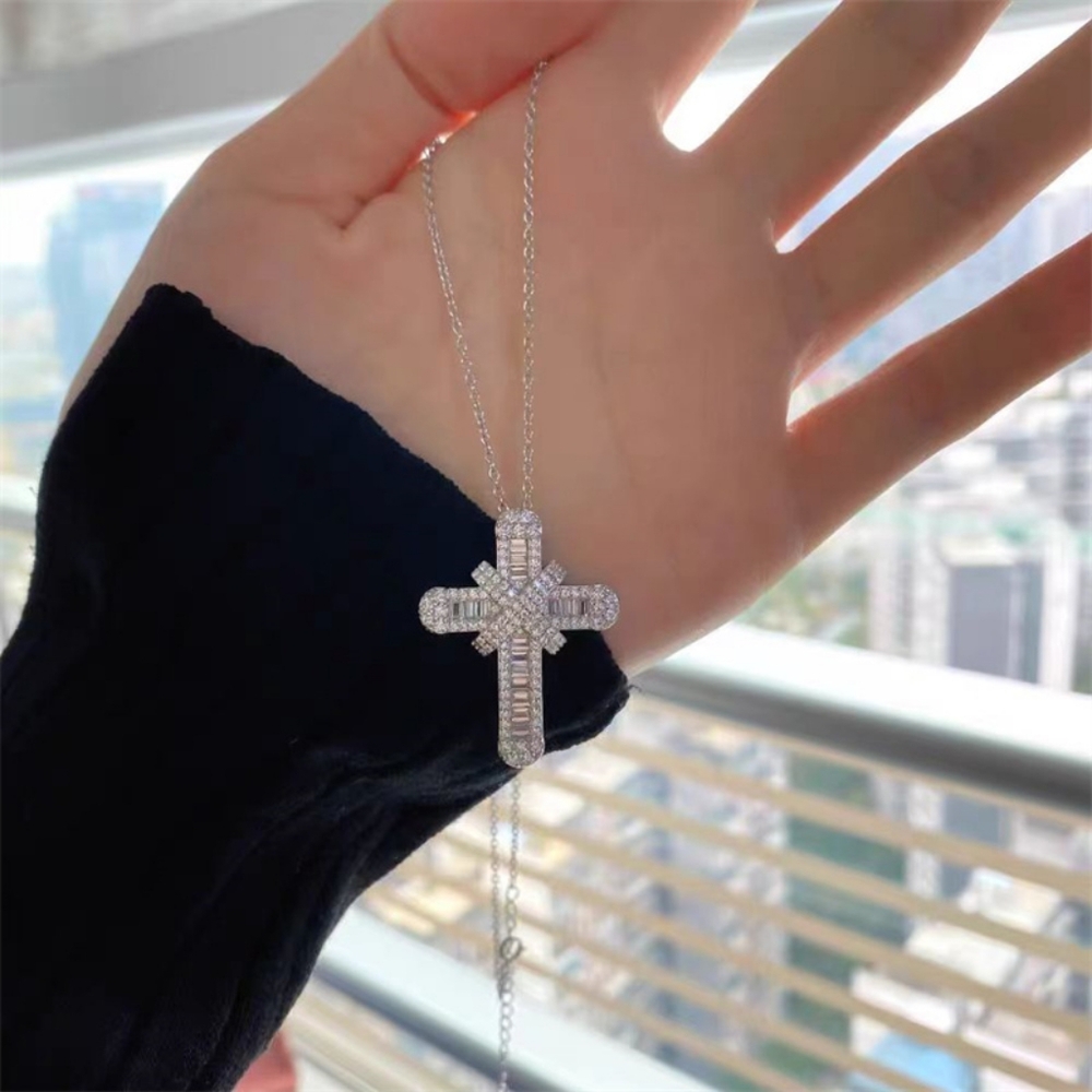 Sterling sliver diamond cross - Picture 2 of 13